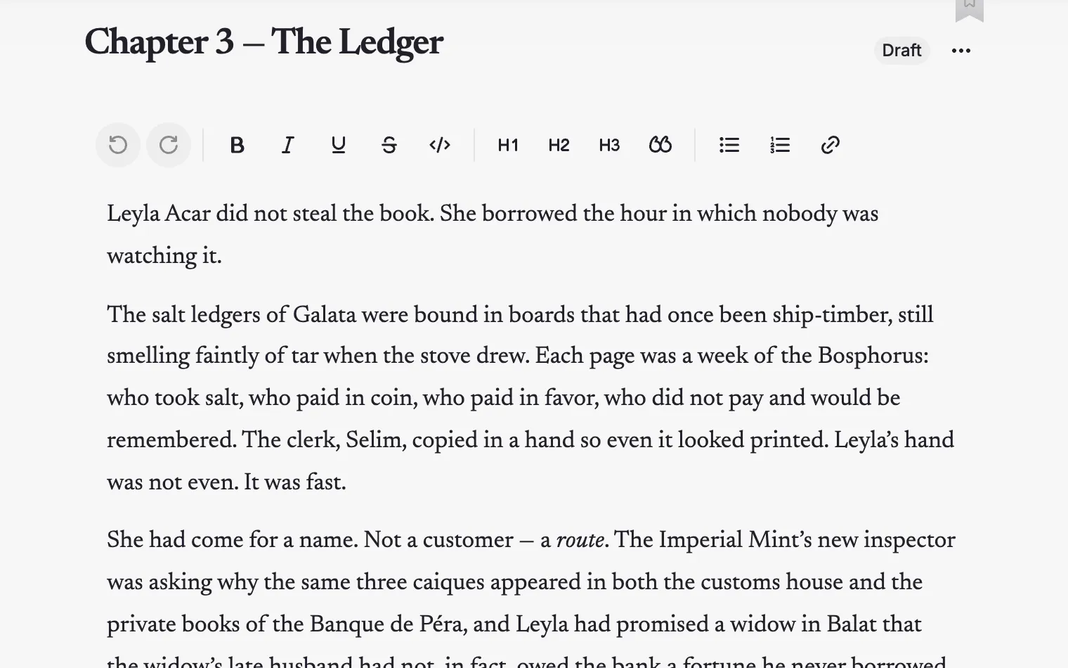 Chapter three of the demo novel, in Simple mode.